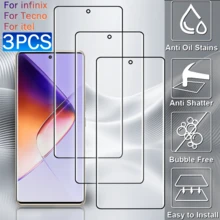 3 piezas Protector de pantalla, compatible con Infinix y otros modelos, película de vidrio templado de alta definición, dureza 9H, compatible con fundas de teléfono, fácil de instalar, resistente a los arañazos, sin burbujas, cobertura completa. - transparente - Ver 17