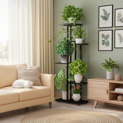 Estante para Plantas Plegable de 5 Niveles | Soporte de Metal Resistente para 6 Macetas, Uso en Interior y Exterior | Organizador Multiusos Ahorra Espacio, Ideal para Jardín, Balcón, Terraza, Salón, Cocina, Oficina, Dormitorio, Vivero y Eventos al Aire Libre | 1 Unidad