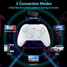 YUYIU 2.4G Wireless PC Controller With RGB Lighting/Programming Keys/Hall Joysticks/Hall Triggers/Vibrations,Three-Mode Switch Controller,Plug And Play Work For Windows PC, Android, Switch, Steam,TV - Pearl White - 查看 1