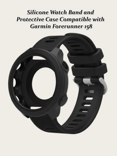 这款硅胶表带兼容 Forerunner 158 和保护壳，柔软亲肤，防水防汗，采用原厂模具开模，完美贴合，孔位精准，充电时无需取下保护壳。多种颜色可选，男女皆宜，也可混搭使用，适合运动户外、商务休闲等多种场合。此外，该表带还兼容其他 20mm 通用接口的手表。