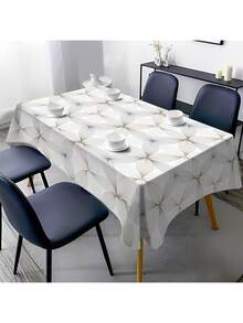 1 pieza Mantel rectangular blanco de poliéster con patrón de flores trifoliadas, adecuado para comedor, picnic, bufé, cena festiva, fiesta, boda, cocina occidental, cocina - Multicolor - Ver 2