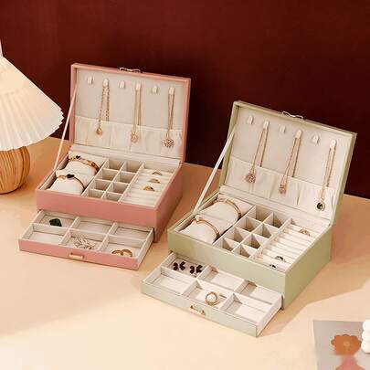 Dual-Layer Jewelry Storage Box With Drawers, Large Capacity For Earrings, Rings, Necklaces, Watches, Luxury Jewelry Organizer And Display Case