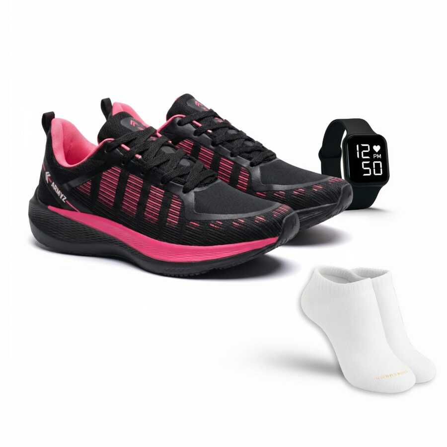 Athletic Shoes With Accessories – Lightweight, Comfortable, Ideal For Training And Everyday Use - 黑色/粉紅色/黑色 - 查看 1