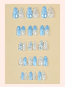 Bộ 10 miếng dán móng tay acrylic hình hạnh nhân cỡ trung bình hiệu ứng hologram Y2K, bộ dụng cụ tự làm móng tay giả chủ đề đại dương 3D, trang trí bằng sứa, vỏ sò, sóng biển, hạt trắng và hạt bạc, thích hợp cho nữ giới sử dụng hàng ngày hoặc trang trí và làm quà tặng trong các dịp lễ hội. - Nhiều màu - Xem 2
