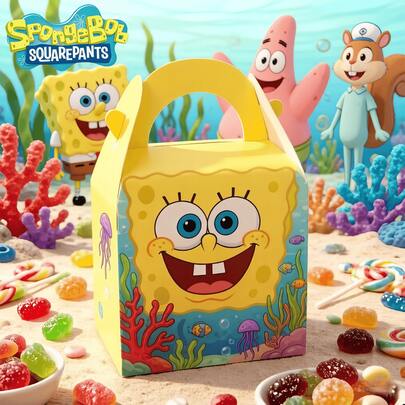SpongeBob SquarePants 6/12pcs SquarePants Cartoon Gift Box Set, Includes SquarePants, Squidward, Sandy, Plankton, Mr. Krabs Characters, Colorful Paper Bag Packaging, Assorted Colors And Styles (6pcs/Set), Gifts, Disposable Gift Box, SquarePants Cartoon Gift Box, Birthday Party Surprise Party Supplies Candy Box, Party Decorations Gift Bag, Best Holiday Gift Box For Friends (Product Subject To Actual Item)