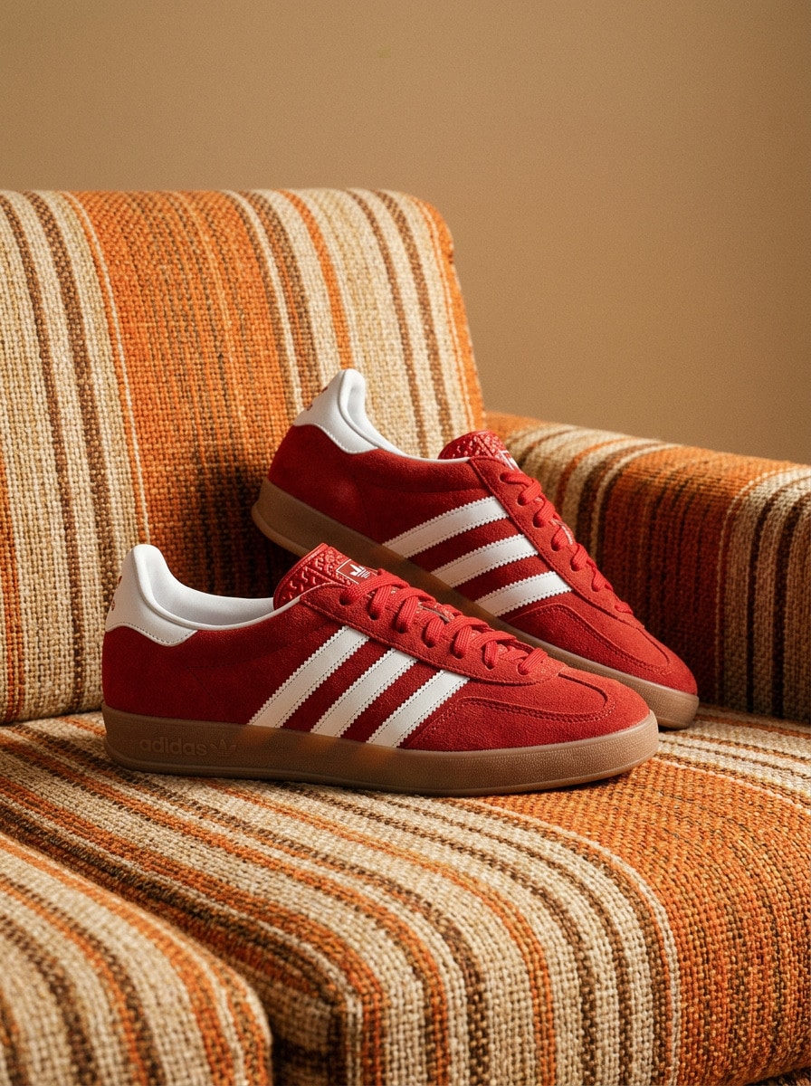 Adidas Gazelle室内舒适款猩红色男女通用运动鞋,透气吸汗,轻便百搭,纯色易洗,装饰户外日常穿着,红色 JI2063 - 紅色 - 查看 1