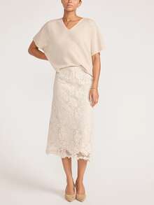 Suéter de punto elegante y casual para mujer, diseño de cuello en V de manga corta y unicolor, estilo suelto y relajado, top minimalista de moda para ir al trabajo, ropa de calle para mujer, ropa de verano para exteriores - Beis - Ver 4