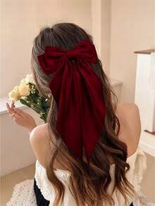 1 chiếc kẹp tóc nơ satin cỡ lớn, phụ kiện tóc hình bướm bằng lụa thanh lịch dành cho phụ nữ và bé gái, phù hợp với tóc dày, kiểu dáng cổ điển cho đám cưới, mùa hè, kỳ nghỉ, du lịch, phụ kiện đội đầu, kẹp càng cua, lễ hội, tiệc tùng. - Màu Đỏ Sâu - Xem 3