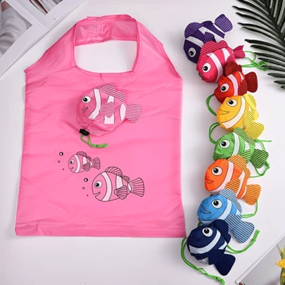 Clownfish Pattern Reusable Shopping Bag, Suitable For Boys And Girls. Durable And Foldable, Ideal For Outdoor Activities, Also Great For Halloween, Christmas, Easter And Thanksgiving.