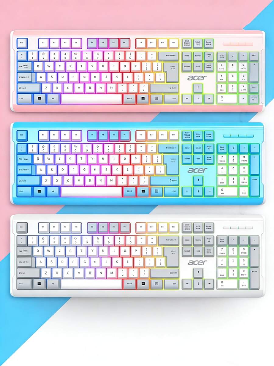 Acer OKB0A0 輕音有線鍵盤 機械手感薄膜 背光發光 遊戲辦公室桌上型筆記型電腦通用 - 查看 1