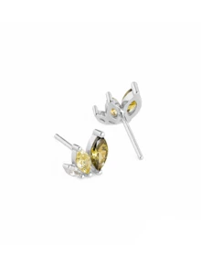 Bông tai hình lá bằng bạc S925 Sterling Silver đính đá Cubic Zirconia màu xanh ô liu, kèm hộp quà, trang sức không gây dị ứng. - Bạch kim - Xem 3