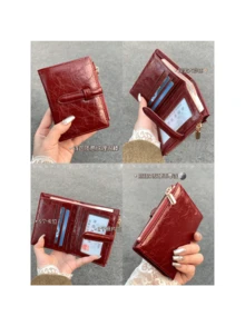 ヴィンテージ風 高級感 PUレザー 二つ折り財布 レディース 多機能 カードケース 小銭入れ シンプル エンボス おしゃれ  シンプル 二つ折り財布   財布  財布 二つ折り  財布　レディース お財布 - ヴィンテージ風コインケース - バーガンディ - チェックする 2