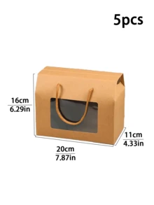 5pcs/10pcs White Handheld Window Boxes, Suitable For Cookies, Sandwich Biscuits, Soda Crackers, Macarons, Candies, Mini Snack Packaging Boxes For Birthday, Party, Wedding Gifts - Brown - View 14
