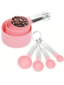 8pcs Stackable Measuring Cups And Spoons Set, Nested Stainless Steel Handle Measuring Cups, Kitchen Tools For Cooking And Baking - Multicolor - View 8