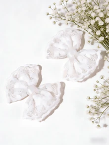 2 chiếc nơ ren trắng dễ thương, phụ kiện tóc nữ tính - trắng - Xem 3