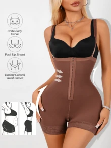 Bodysuit Pembentuk Bokong dengan Resleting di Selangkangan, Celana Pelatih Pinggang Berenda - Coklat - View 9