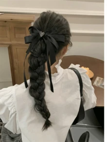 1个心形水钻黑色缎面蝴蝶结发夹，韩式奢华优雅枕骨弹簧夹，时尚发饰，适合春夏、度假、旅行、头部装饰、爪夹、节日、派对等场合。 - 黑色 - 查看 5