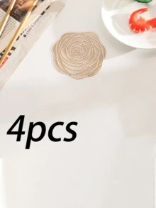 8pcs Set (4 Gold Hollow Rose PVC Placemats, 4 Gold Hollow Rose PVC Coasters), Washable, Easy To Clean, Wipe-Able, Non-Slip, Heat-Resistant, Suitable For Dining Table, Holiday, Wedding, Party Decor - Gold - View 9