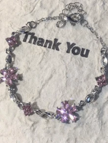 1件水晶樱花粉色花朵手链，奢华清新甜美女士风格首饰 - 彩色 - 查看 4