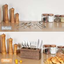 1pc Silverware Holder, Wooden Utensil Caddy, Silverware Organizer Countertop, Cutlery Holder For Party, Fork Spoon Knife Organize - Multicolor - View 11