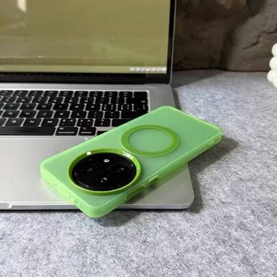 DECOPHONE Candy Green Magnetic Phone Case, Transparent Matte Anti-Drop Protective Cover With Fashionable Large Ring Design, Suitable For Apple 17/Honor/Galaxy S26 And S25