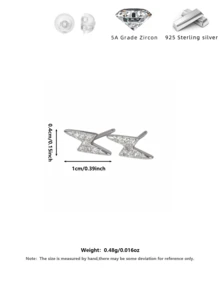 Bông tai hình tia sét bằng bạc Sterling S925 đính đá CZ, hộp quà trang sức mạ vàng không gây dị ứng. - Bạch kim - Xem 2