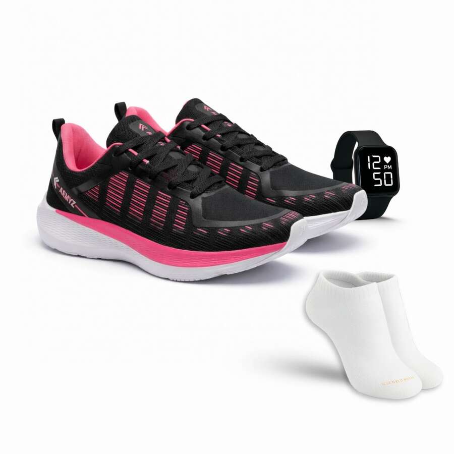 Athletic Shoes With Accessories – Lightweight, Comfortable, Ideal For Training And Everyday Use - 黑色/粉紅色 - 查看 1