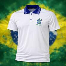 Brazilian National Team Polo Shirt, Brazil Jersey, Hexa Polo Shirt, Canary Yellow Polo Shirt - 白色 - 查看 6
