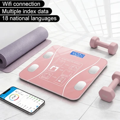 1 unidad de báscula inteligente recargable o con pilas, báscula digital inalámbrica para el cuarto de baño con Bluetooth y pantalla LED, báscula inteligente, analizador de composición corporal, báscula con IMC, ideal para el dormitorio, el gimnasio y otros entornos, báscula digital de precisión para el control de la salud que mide el índice de masa corporal, el porcentaje de grasa corporal y la masa muscular; es un dispositivo de salud para el hogar.
