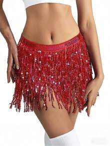 Bộ váy đính sequin tua rua, váy múa bụng nữ, áo hai dây ngắn bó sát, chân váy mini, trang phục biểu diễn câu lạc bộ, bộ 2 mảnh đính sequin tua rua dành cho nữ. - Nhiều màu - Xem 20