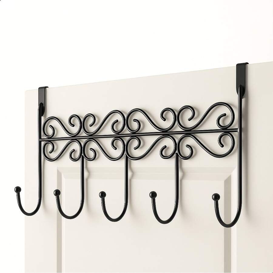 5-Hook Door Hanger For Organizing Clothes - Negro - Ver 1