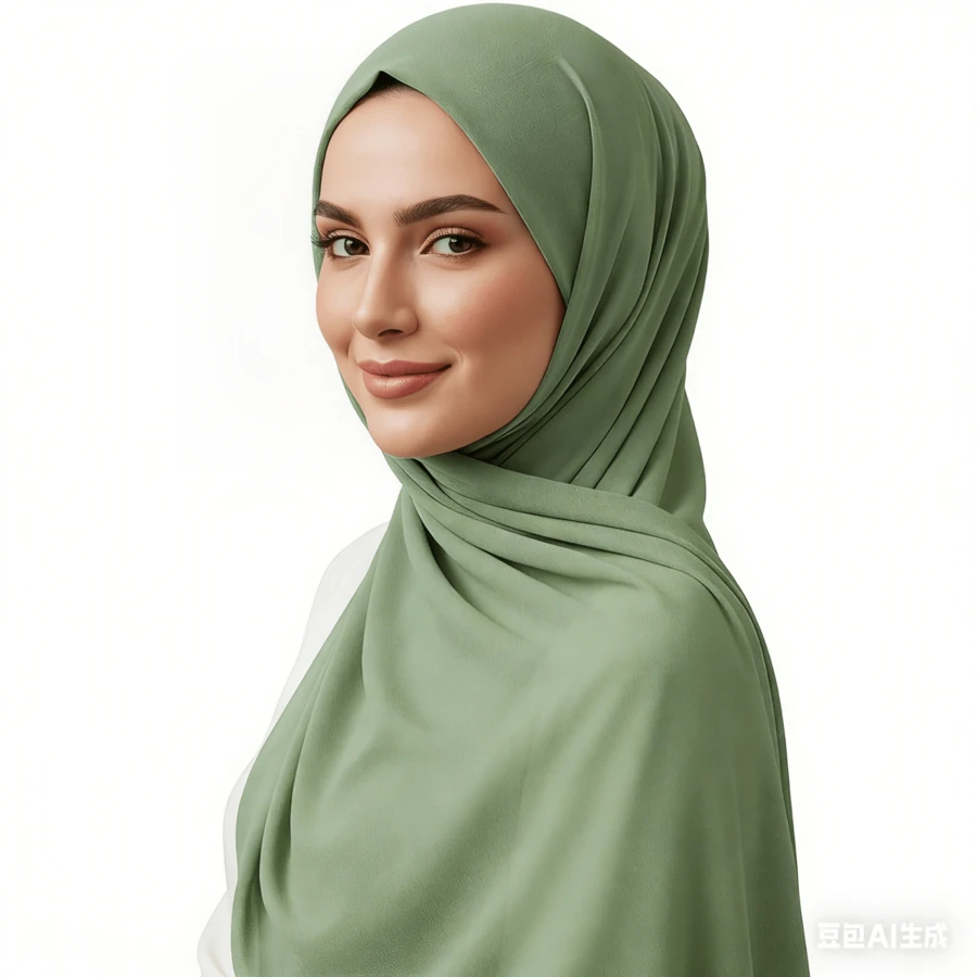 1pcsWomen Solid Color Chiffon Hijab Lightweight Soft Head Scarf For Daily Wear - Mint Green - View 1