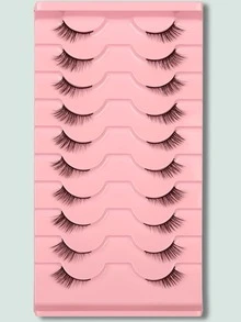 10 Pairs Cat Eye Natural Crisscross Eyelash Extensions With Black Line Suitable For Daily And Dating Makeup Essentials - Black - View 1