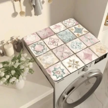 1pc Bohemian Style Quick-Dry Water-Absorbent Washing Machine Dust Cover, Pink With Colorful Tile Pattern, Non-Slip, Fits Most Standard Washing Machines, Suitable For Home, Kitchen, Party, Wedding, Restaurant Decor - Multicolor - View 10