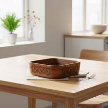 1pc Walnut Wood Tray, Gift, Chinese Traditional Snack Dry Fruit Creative Plate, Kitchen Countertop Storage - Brown - View 4