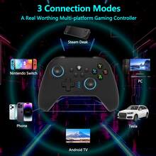 YUYIU 2.4G Wireless PC Controller With RGB Lighting/Programming Keys/Hall Joysticks/Hall Triggers/Vibrations,Three-Mode Switch Controller,Plug And Play Work For Windows PC, Android, Switch, Steam,TV - Bright Black - 查看 1