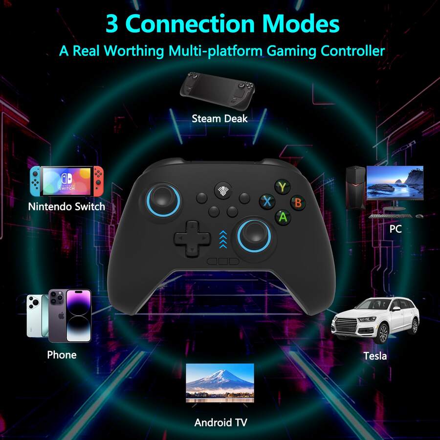 YUYIU 2.4G Wireless PC Controller With RGB Lighting/Programming Keys/Hall Joysticks/Hall Triggers/Vibrations,Three-Mode Switch Controller,Plug And Play Work For Windows PC, Android, Switch, Steam,TV - Bright Black - 查看 1