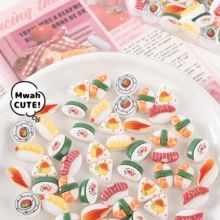 10/15/20pcs Cute Simulated Sushi, Rice Balls Various Shapes Cartoon Design Resin Charms For DIY Crafts - Assorted Miniature Embellishments For Hair Accessories, Hair Clip Decoration, Keychains, Phone Cases, Scrapbooking, Diy Jewelry Making,DIY Resin Pendant,Cup & Shoe Decor - Kawaii Sushi Theme - View 4
