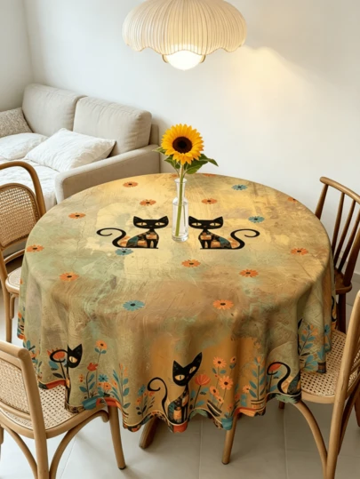 1 chiếc khăn trải bàn Mandala phong cách Bohemian, họa tiết mèo hoa cổ điển, khăn trải bàn tròn, khăn trải bàn in hình mèo đen và hoa theo phong cách tranh sơn dầu cũ kỹ, thích hợp cho các bữa tiệc ngày lễ, trang trí bàn ăn trong nhà và ngoài trời thanh lịch, món quà hoàn hảo cho Lễ Phục Sinh, Ngày của Mẹ, Ngày Valentine và các bữa tiệc, khăn trải bàn phong cách Boho cổ điển.