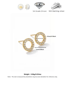 Bông tai bạc S925 hình tròn hở đính đá CZ, kiểu dáng halo đính đá Zirconia, không gây dị ứng, kèm hộp quà tặng. - Vàng - Xem 2