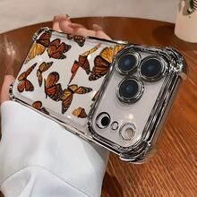 Creative Monarch Butterfly pattern new electroplated transparent TPU anti-drop mobile phone protective case for /14/13/12/11/X/XS/XS MAX/ProMax/Air/Plus and  Galaxy S Series, suitable for four seasons, birthdays, anniversaries, all holidays and gifts for family, friends, lovers, simple and fashionable shock-proof soft case protective case - Gold - Übersicht 2