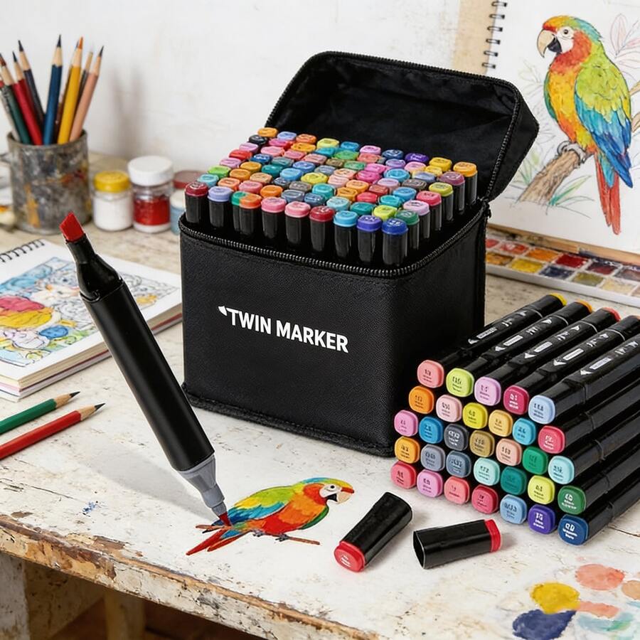 168/120/80/48/36/24 PCS Marker Sets, Dual-Tips, DIY Craft Pens, Watercolor Pens, School Supplies, Professional Permanent Colors, For Painting, Sketching, Coloring, Calligraphy - Ideal For Halloween & Christmas Gifts, Art Lovers, Art Supplies - 34+2 pcs - 查看 1