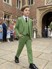Boys 3 PiecesFormal Suit Set Blazer&Vest&Pants Classic Slim Fit Comfortable Style Outfit Perfect For Wedding Birthday Party Family Holiday Occasions - Green - View 2