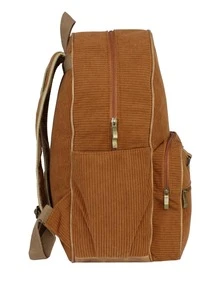 Mochila De Veludo CoteLê Tamanho Grande Comporta Notebook Feminina Masculina Casual e Escolar - Caramelo - Visão 4