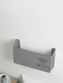1 pieza Estante de pared para router WiFi gris premium, material de plástico PP duradero, estilo minimalista moderno, forma rectangular con textura de nervaduras verticales y recorte de señal WiFi, estante de almacenamiento de pared sin taladro para router y organización de cables, ideal para uso en oficina en casa y sala de estar durante todo el año - Gris - Ver 7