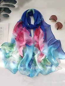 1PC Women's Elegant Rose-Print Chiffon Scarf Summer Beach Sun Protection Shawl - Multicolor - View 6