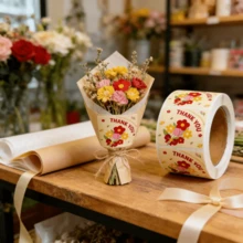 300pcs Floral Design Sealing Stickers Roll - Adhesive Labels Suitable For Candy Bags, Cookie Boxes, Valentine's Day Gifts And Party Favors - P-06 (300pcs) - View 4