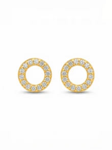 Bông tai bạc S925 hình tròn hở đính đá CZ, kiểu dáng halo đính đá Zirconia, không gây dị ứng, kèm hộp quà tặng. - Vàng - Xem 3