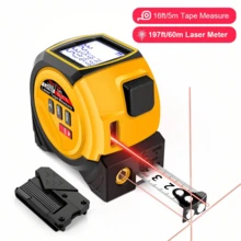 NJTY 1pc Digital Tape Measure W/ Cross Laser Level Line 3 In 1, 5m Tape + 40m/60m Laser Distance Meter, W/ Belt Buckle And Magnetic, Auto Lock, Measures M/In/Ft/Ft+In, LCD, Pythagorean Theorem, Area, Volume For Construction, DIY, Woodworker. - Yellow - View 10