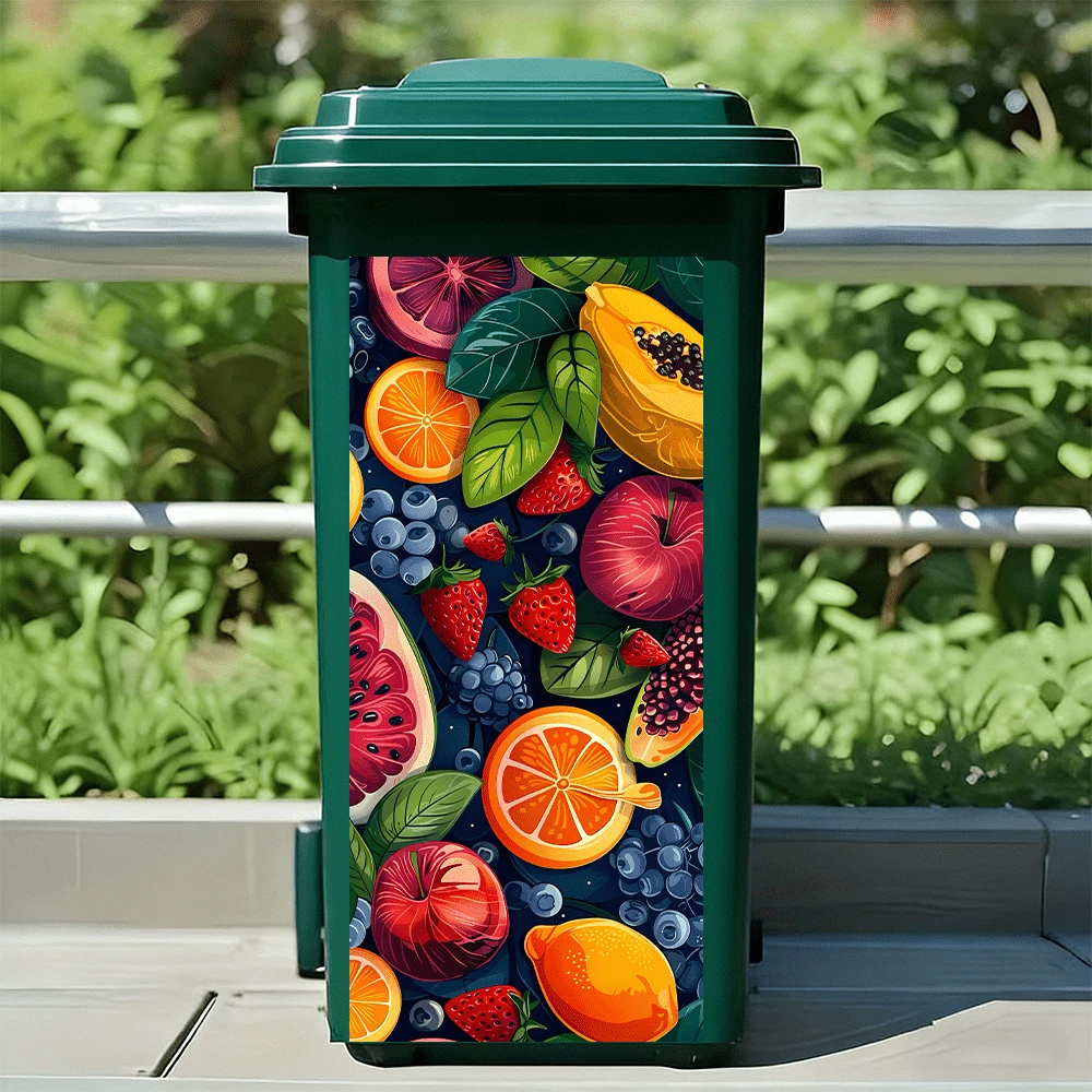 1/4 قطعة ملصقات سلة المهملات بنمط أسماك المحيط والفاكهة، ملصقات فينيل مقاومة للماء وقابلة للإزالة، مناسبة لسلال المهملات الخارجية وسلال المطبخ والديكورات الخزانة. - ملصقات سلة المهملات - مشاهدة 1